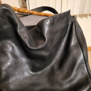 Gucci Black Leather Handbag Bamboo Handle